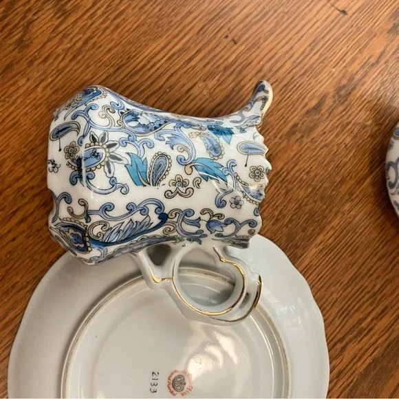 Vintage MCM Lefton 5pc Blue Paisley Design w/Gold Trim Bone China Tea Set - Picture 12 of 16